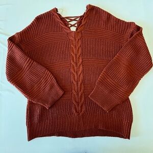 No Boundaries V-Neck Sweater in Rich Rust